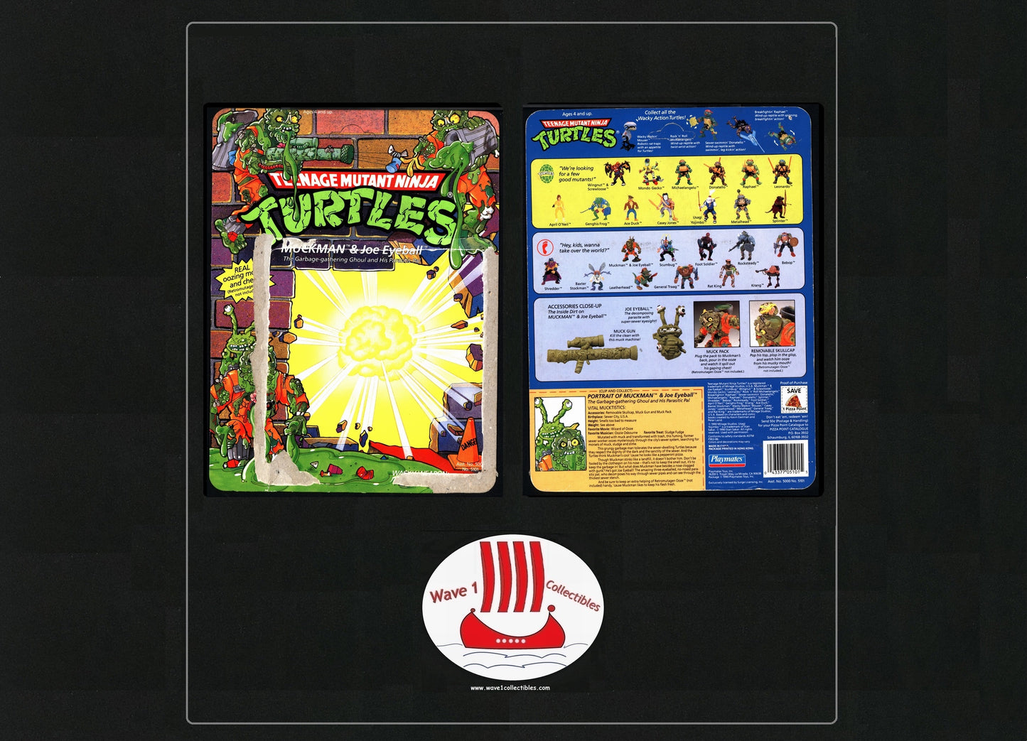 Teenage Mutant Ninja Turtles Vintage Unpunched Cardback Muckman & Joe Eyeball | Playmates [1990] (B)