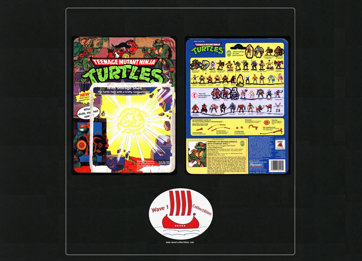 Teenage Mutant Ninja Turtles Vintage Cardback Michaelangelo w Storage Shell | Playmates [1991]