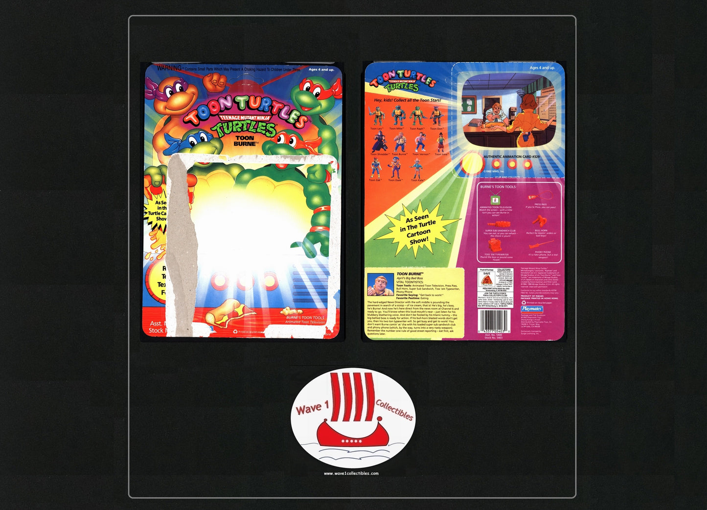 Teenage Mutant Ninja Turtles Vintage Unpunched Cardback Toon Burne | Playmates [1991]